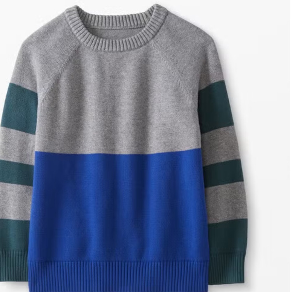 Hanna Anderson Pullover Sweater Green/Blue/grey color block 100% cotton